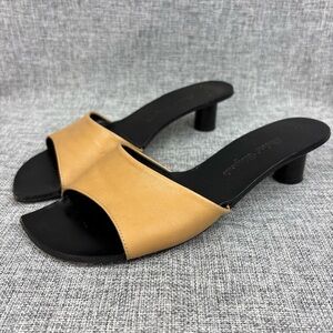 FLAWED Robert Clergerie Vintage Slides Size 6.5B Tan Mod Kitten Heel 90s Y2K